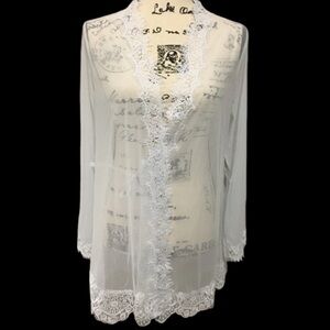 Lingerie Robe Oh la la Cherie- White Sheer Robe with Thong Panty. Size S/M